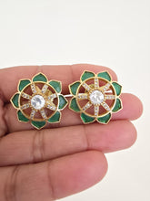 Green Moissanite Polki Antique Dull Gold Stud Earrings /Indian Jewelry /Statement Stud Earrings/Victorian Stud Earring/Cz Studs/Diamond Stud