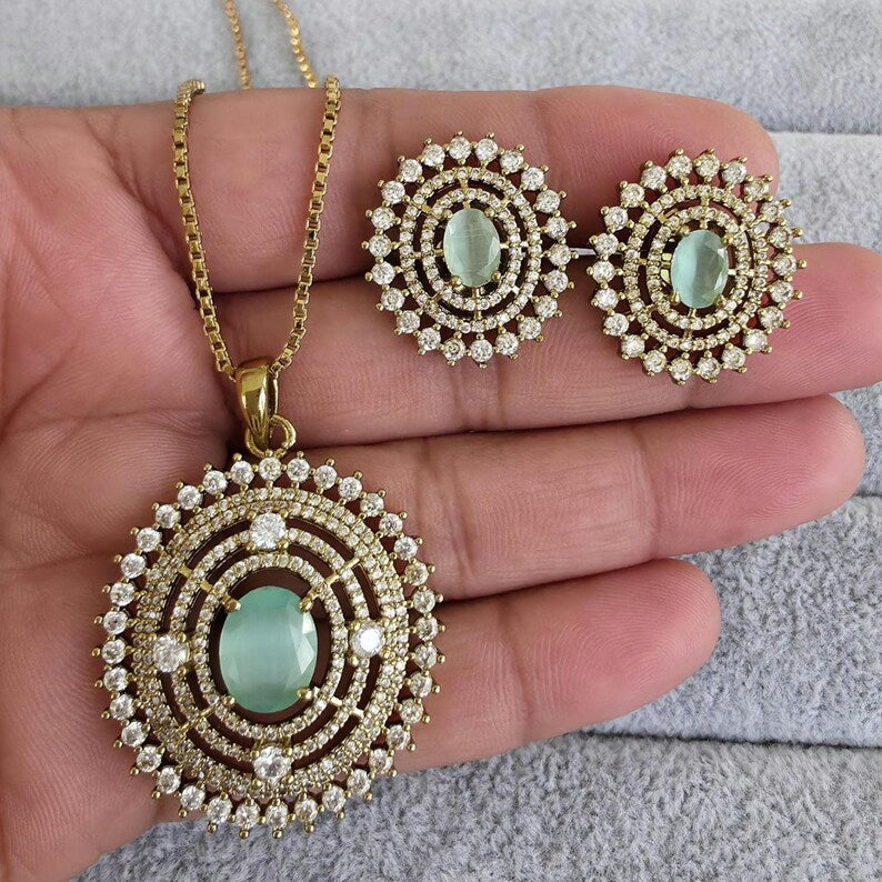 5 colours Victorian Plated Cubic Zirconia Chain Pendant Set, Long Pendant Mala Necklace/American diamond Long necklace/Mala/Indian wedding