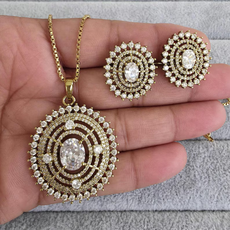 White Victorian Plated Cubic Zirconia Chain Pendant Set, Long Pendant Mala Necklace/American diamond Long necklace/Mala/Indian wedding