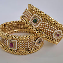 Ruby Green Polki gold bangles 2pcs, Rajwadi bangles, gold bangles, Indian Pakistani jewelry for wedding, Bridal Jewelry