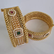 Ruby Green Polki gold bangles 2pcs, Rajwadi bangles, gold bangles, Indian Pakistani jewelry for wedding, Bridal Jewelry