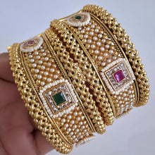 Ruby Green Polki gold bangles 2pcs, Rajwadi bangles, gold bangles, Indian Pakistani jewelry for wedding, Bridal Jewelry