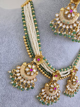 Ruby Green Traditional Polki Kundan green Meenakari handwork Bridal necklace /Indian wedding jewelry/Kundan Polki Temple Mid Length Necklace