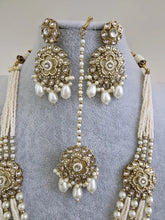 Pearl Kundan Long Necklace set/Gold pakistani maangtikka necklace/indian wedding Necklace/Long Kundan Adjustable length Necklace
