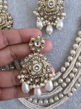 Pearl Kundan Long Necklace set/Gold pakistani maangtikka necklace/indian wedding Necklace/Long Kundan Adjustable length Necklace