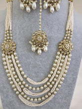 Pearl Kundan Long Necklace set/Gold pakistani maangtikka necklace/indian wedding Necklace/Long Kundan Adjustable length Necklace