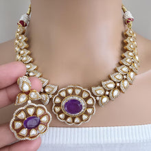 Purple Victorian Doublet Moissanite polki Cz diamond choker Necklace,Indian Bridal Jewelry,Bollywood Sabyasachi Designer necklace, Pakistani