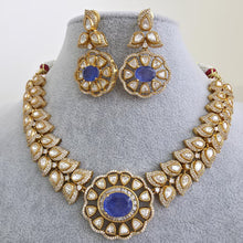 Blue Victorian Doublet Moissanite polki Cz diamond choker Necklace,Indian Bridal Jewelry,Bollywood Sabyasachi Designer necklace, Pakistani