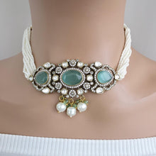 Mint Green Victorian moissanite polki Choker Necklace, Statement Necklace, Semi Precious Necklace, Designer necklace, Indian wedding