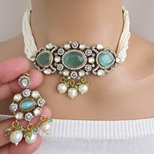 Mint Green Victorian moissanite polki Choker Necklace, Statement Necklace, Semi Precious Necklace, Designer necklace, Indian wedding