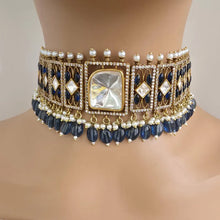 Blue Victorian Moissanite polki Cz diamond choker Necklace,Indian Bridal Jewelry,Bollywood Sabyasachi Designer necklace, Pakistani Wedding