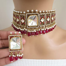Ruby Victorian Moissanite polki Cz diamond choker Necklace,Indian Bridal Jewelry,Bollywood Sabyasachi Designer necklace, Pakistani Wedding