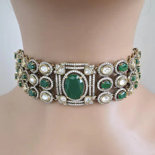 Malaika Arora inspired Green Victorian Moissanite polki Cz diamond choker,Indian Bridal Jewelry, Sabyasachi Designer necklace, Pakistani