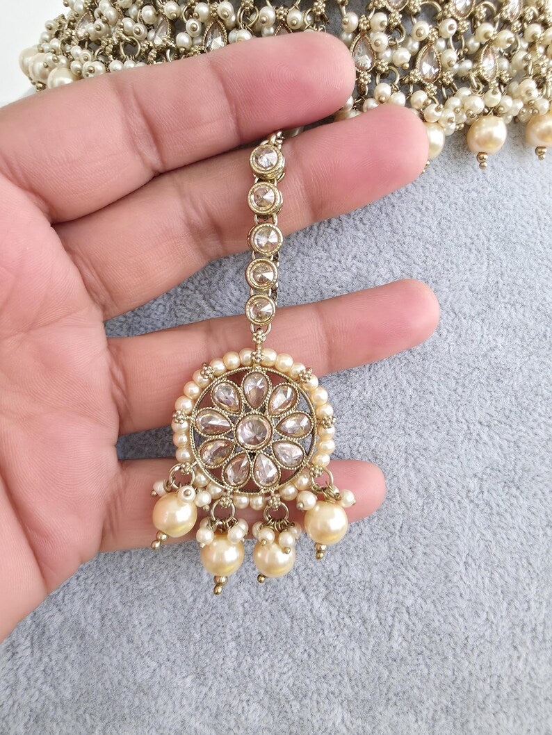 Antique Polki Pearl Kundan Choker set/Statement Necklace Set/Indian Jewelry/Pakistani Jewelry set/Wedding necklace/Bridal necklace/Indian
