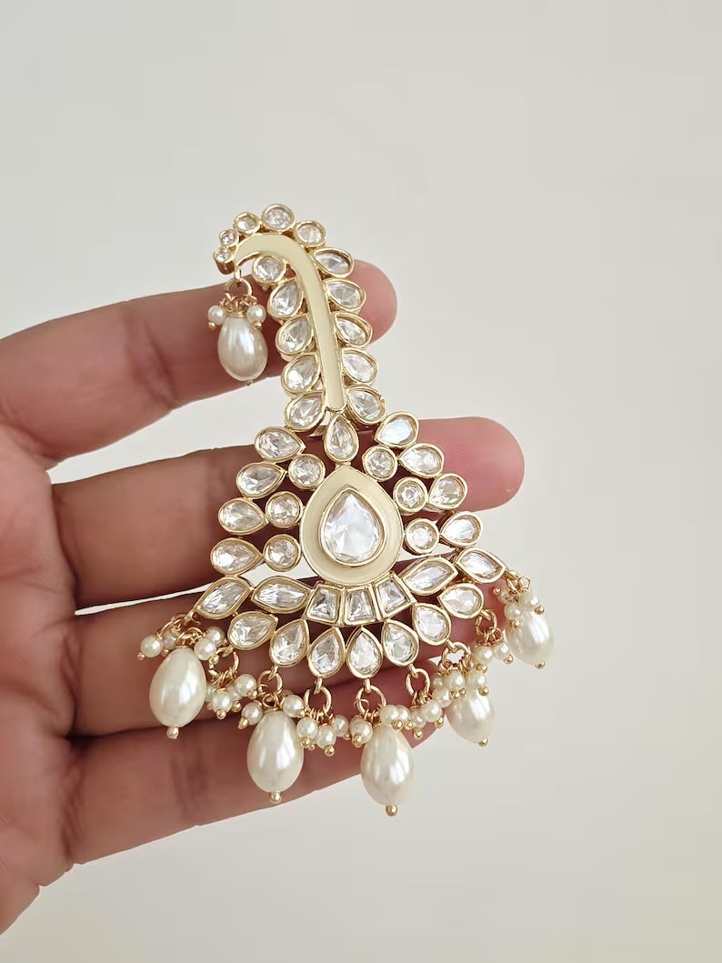 White Gold Tyaani fine kundan Kundan kalangi Kalgi,safa jewelry, groom turban kalgi, Dulha kalangi, Bride groom jewelry,Groom Turban Jewelry