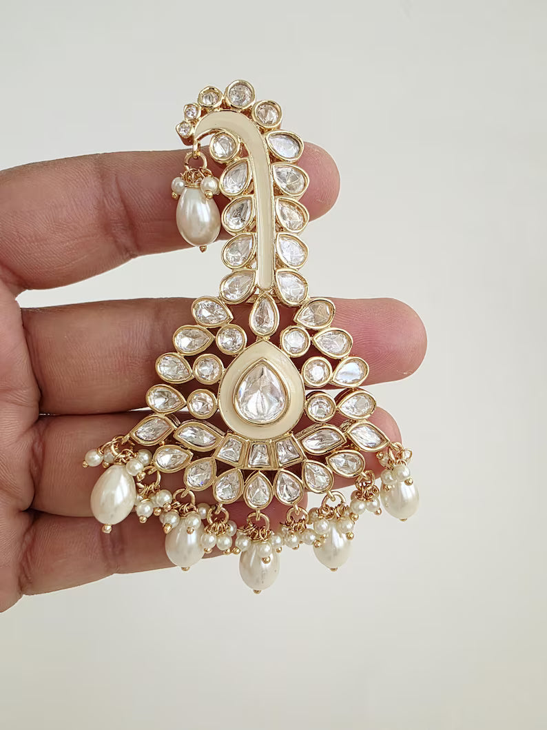 White Gold Tyaani fine kundan Kundan kalangi Kalgi,safa jewelry, groom turban kalgi, Dulha kalangi, Bride groom jewelry,Groom Turban Jewelry