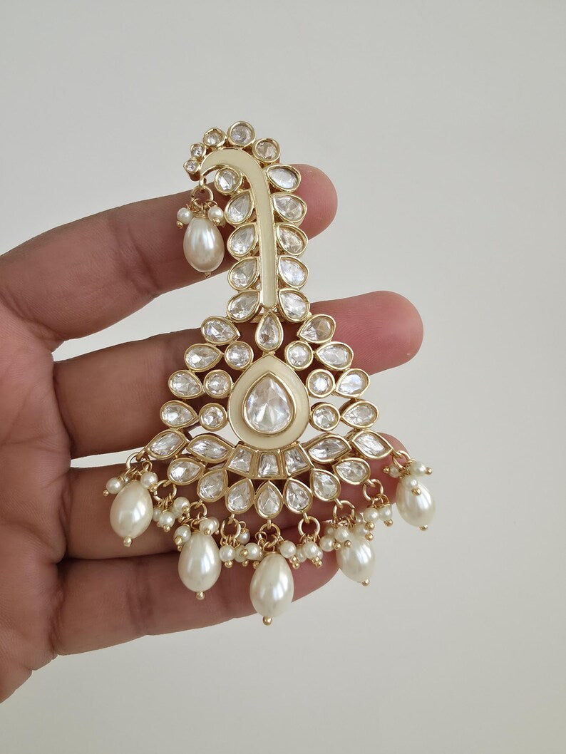 White Gold Tyaani fine kundan Kundan kalangi Kalgi,safa jewelry, groom turban kalgi, Dulha kalangi, Bride groom jewelry,Groom Turban Jewelry
