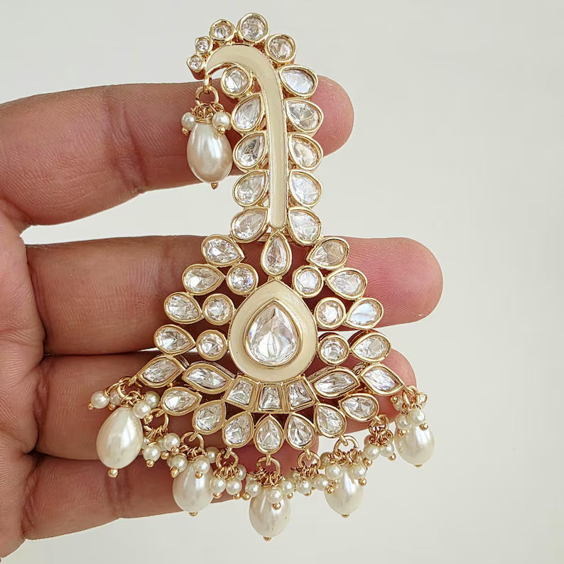 White Gold Tyaani fine kundan Kundan kalangi Kalgi,safa jewelry, groom turban kalgi, Dulha kalangi, Bride groom jewelry,Groom Turban Jewelry