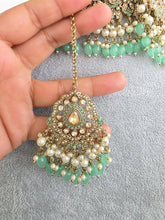 Mint Green Antique Shadow Stone Pearl Choker Necklace with earrings and tikka and Passa Bridal necklace Indian Pakistani Punjabi Wedding