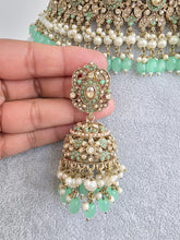 Mint Green Antique Shadow Stone Pearl Choker Necklace with earrings and tikka and Passa Bridal necklace Indian Pakistani Punjabi Wedding