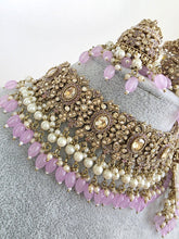 Lavender Antique Shadow Stone Pearl Choker Necklace with earrings and tikka and Passa Bridal necklace Indian Pakistani Punjabi Wedding