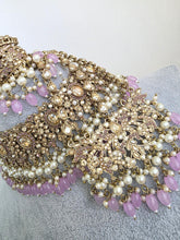 Lavender Antique Shadow Stone Pearl Choker Necklace with earrings and tikka and Passa Bridal necklace Indian Pakistani Punjabi Wedding
