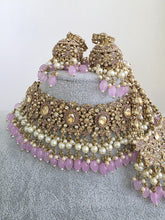 Lavender Antique Shadow Stone Pearl Choker Necklace with earrings and tikka and Passa Bridal necklace Indian Pakistani Punjabi Wedding