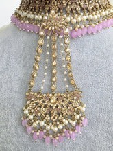 Lavender Antique Shadow Stone Pearl Choker Necklace with earrings and tikka and Passa Bridal necklace Indian Pakistani Punjabi Wedding
