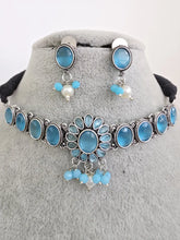 Aqua Blue Handcrafted Oxidized Necklace/Oxidized Indian Jewelry/Boho Jewelry Necklace/Afghan Choker/Afghani jewelry/gypsy necklace