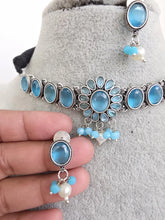 Aqua Blue Handcrafted Oxidized Necklace/Oxidized Indian Jewelry/Boho Jewelry Necklace/Afghan Choker/Afghani jewelry/gypsy necklace