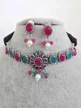 Ruby green Handcrafted Oxidized Necklace/Oxidized Indian Jewelry/Boho Jewelry Necklace/Afghan Choker/Afghani jewelry/gypsy necklace
