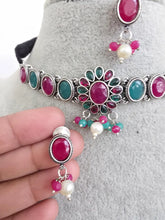 Ruby green Handcrafted Oxidized Necklace/Oxidized Indian Jewelry/Boho Jewelry Necklace/Afghan Choker/Afghani jewelry/gypsy necklace