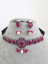 Ruby Handcrafted Oxidized Necklace/Oxidized Indian Jewelry/Boho Jewelry Necklace/Afghan Choker/Afghani jewelry/gypsy necklace