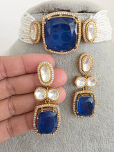 Blue Doublet Moissanite Kundan Choker set/Statement Necklace Set/Indian Jewelry/Pakistani Jewelry set/Wedding necklace/Bridal necklace