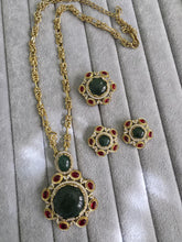 Ruby Green Sabyasachi Natural Stone Chain Pendant Set with Finger Ring, Long Pendant Mala Necklace/Gold Long necklace/Mala/Indian wedding