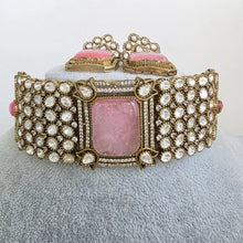 Pink Doublet Victorian Moissanite polki CZ Choker Necklace, Sabyasachi Necklace, Statement Necklace, Designer,Indian,Pakistani Jewelry