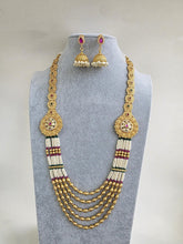 RubyGreen Long gold-plated mala Necklace/Pearl Kundan Long Necklace Indian Long Necklace/Indian Necklace/ Mala/Indian Wedding/Rani Haar
