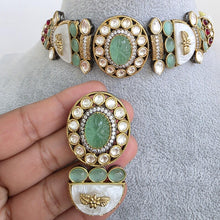 Mint Green Victorian Mother Of Pearl Statement Choker, Sabyasachi Inspired Choker, Designer necklace,Indian Pakistani Jewelry for Wedding