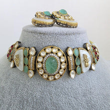 Mint Green Victorian Mother Of Pearl Statement Choker, Sabyasachi Inspired Choker, Designer necklace,Indian Pakistani Jewelry for Wedding