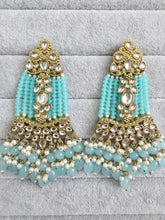Aqua Blue Kundan Earrings/Indian Earrings/pearl Earring/Pakistani Earrings/Statement Earrings/Long chandelier/bridal earrings