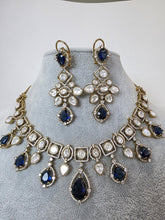 Blue Moissanite Polki Kundan Necklace/Victorian Designer Necklace/Indian Celebrity/Indian Pakistani Wedding Jewelry, Indian necklace