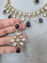 Blue Moissanite Polki Kundan Necklace/Victorian Designer Necklace/Indian Celebrity/Indian Pakistani Wedding Jewelry, Indian necklace