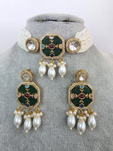Green Heritage Victorian moissanite polki Kundan choker Necklace, Inlay work Indian Bridal Jewelry, Bollywood, Indian Pakistani Necklace