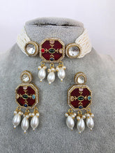 Red Heritage Victorian moissanite polki Kundan choker Necklace, Inlay work Indian Bridal Jewelry, Bollywood, Indian Pakistani Necklace