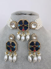 Blue Heritage Victorian moissanite polki Kundan choker Necklace, Inlay work Indian Bridal Jewelry, Bollywood, Indian Pakistani Necklace