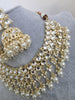White Pearl Kundan Necklace Set with Big Jhumka and Tikka/Kundan Choker/ Bollywood Jewelry/ Indian jewelry/Pakistani / Punjabi necklace