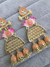 Peach Kundan Earrings/Indian Earrings/pearl Earring/Pakistani Earrings/Statement Earrings/Long chandelier/bridal earrings