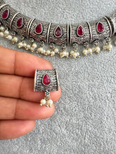 Ruby Handcrafted Oxidized Necklace/Oxidized Indian Jewelry/Boho Jewelry Necklace/Afghan Choker/Afghani jewelry/gypsy necklace