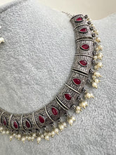 Ruby Handcrafted Oxidized Necklace/Oxidized Indian Jewelry/Boho Jewelry Necklace/Afghan Choker/Afghani jewelry/gypsy necklace