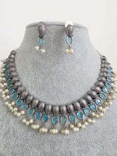 Aqua Blue Handcrafted Oxidized Necklace/Oxidized Indian Jewelry/Boho Jewelry Necklace/Afghan Choker/Afghani jewelry/gypsy necklace